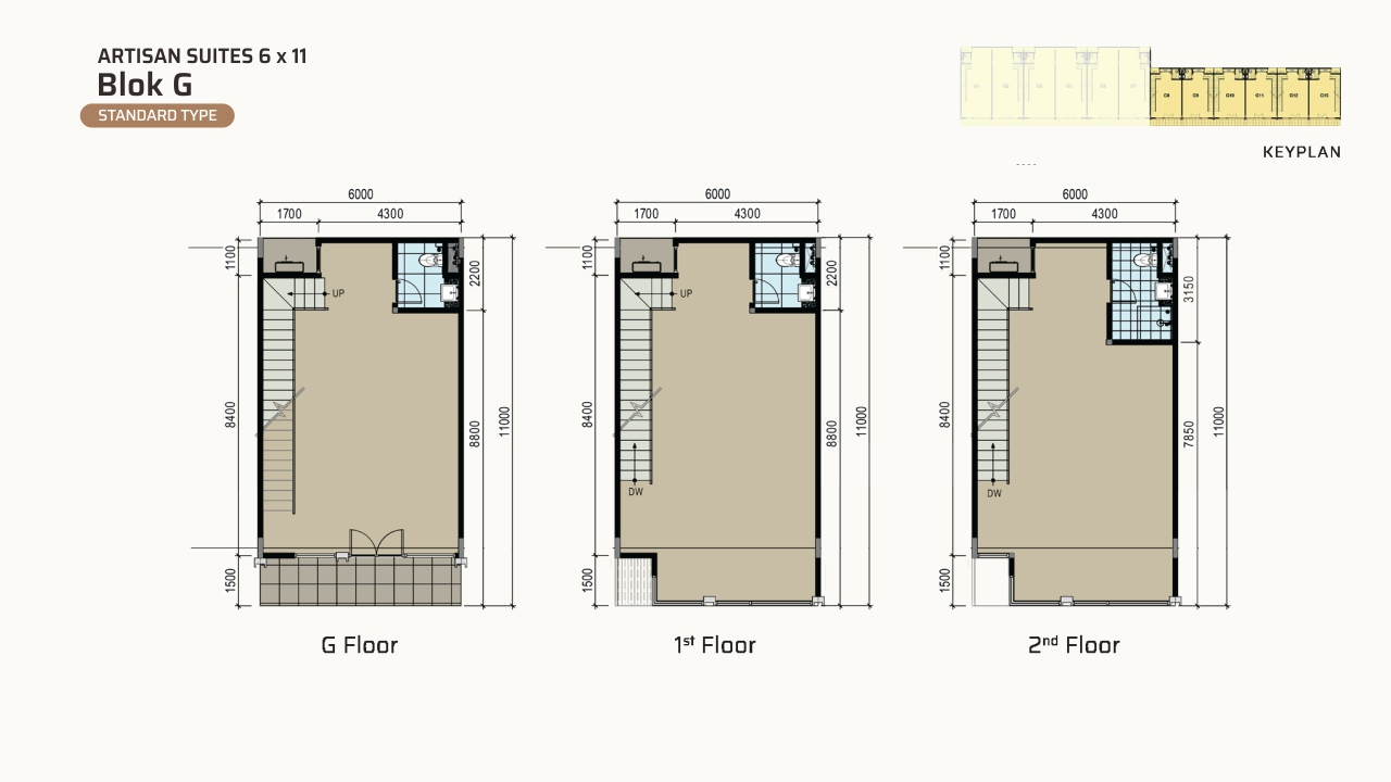 Floor plan of Artisan Suites Block G, Standard Type 6 × 11 m