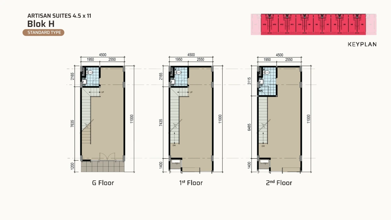 Floor plan of Artisan Suites Block H, Standard Type 4.5 × 11 m