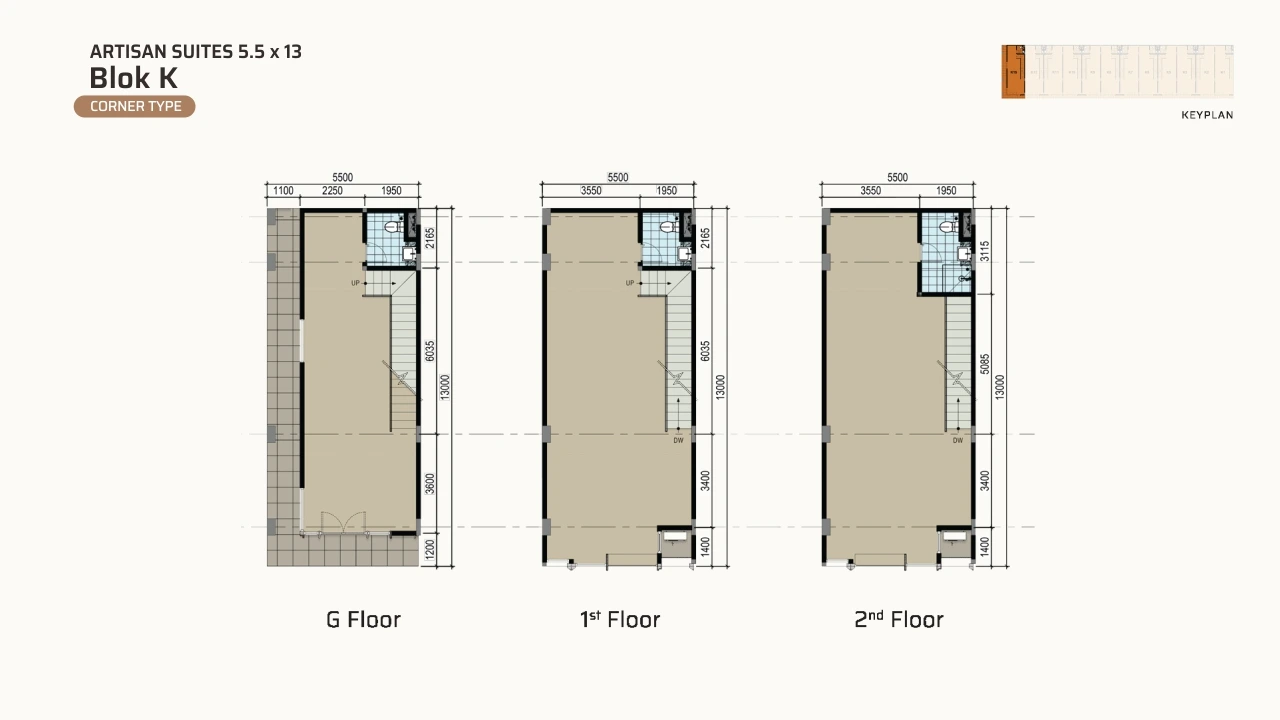 Floor plan of Artisan Suites Block K, Corner Type 5.5 × 13 m