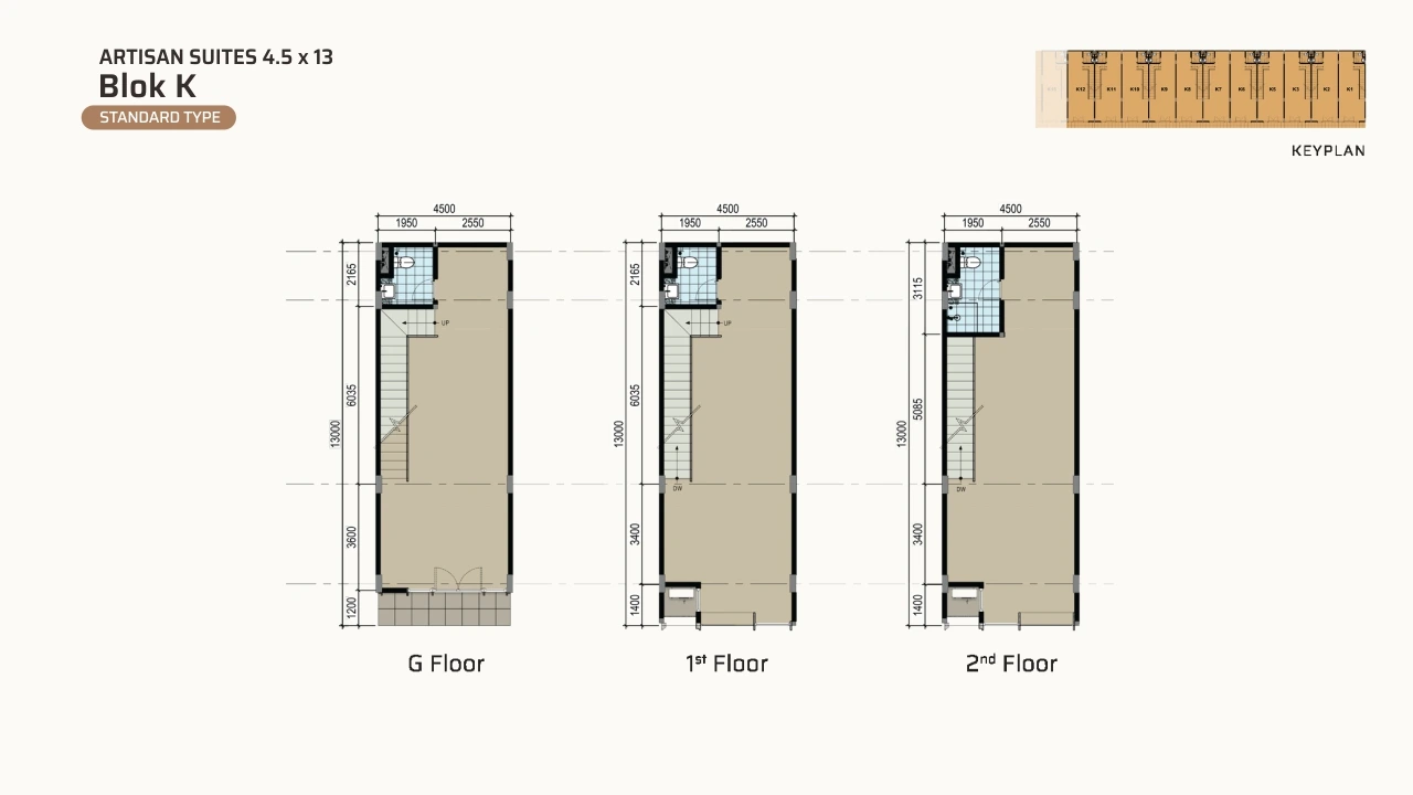 Floor plan of Artisan Suites Block K, Standard Type 4.5 × 13 m