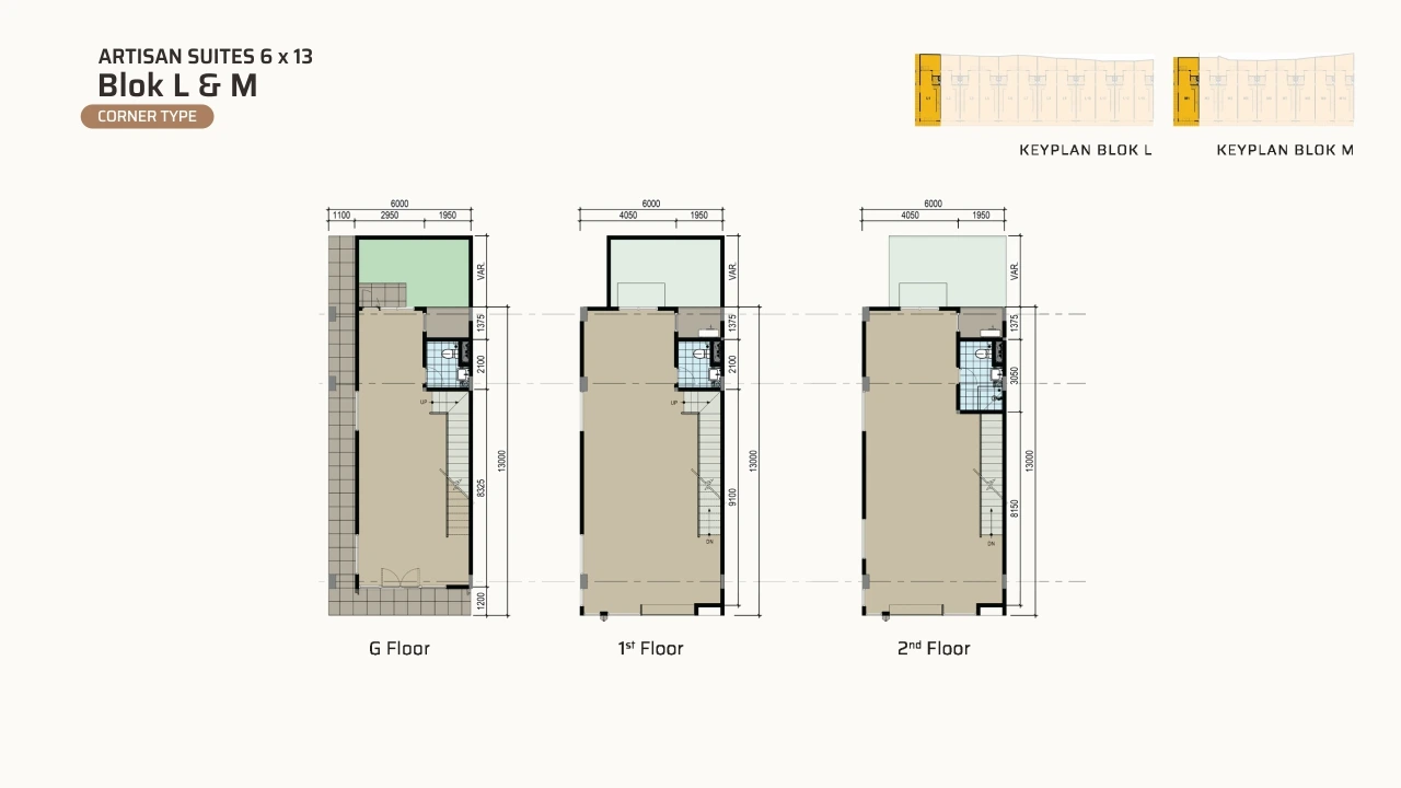 Floor plan of Artisan Suites Block L & M, Corner Type 6 × 13 m