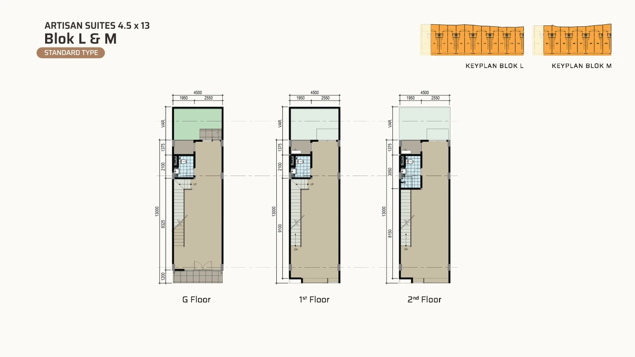 Floor plan of Artisan Suites Block L & M, Standard Type 4.5 × 13 m